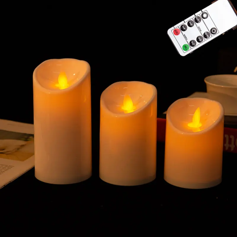 Pack of 3 Remote Control Moving Wick Flameless Pillar Candles - Image 2