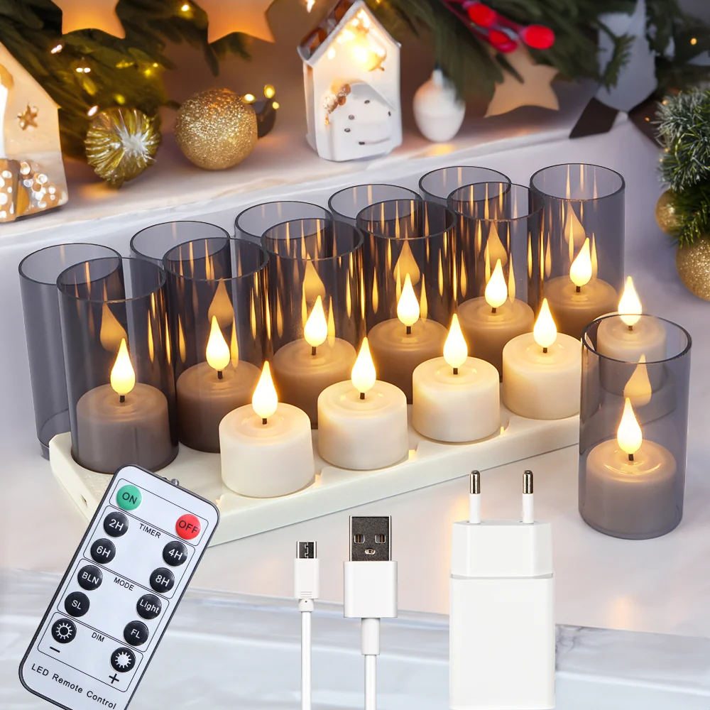 6/12Pcs LED Rechargeable Tealight Flameless Candle Lamp - Image 9