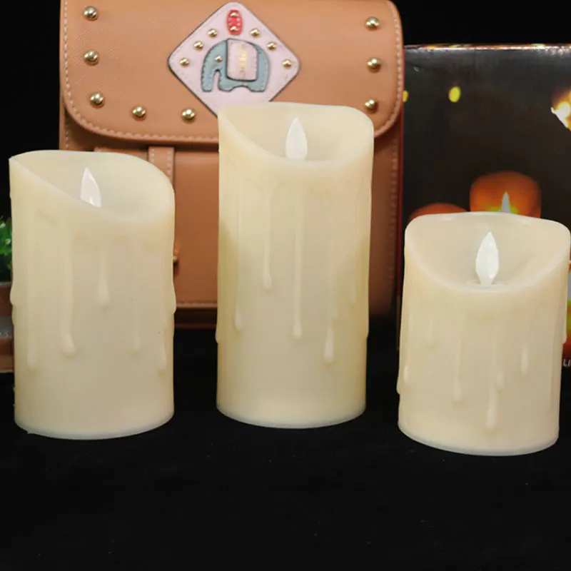 Pack of 3 Remote Control Moving Wick Flameless Pillar Candles - Image 4