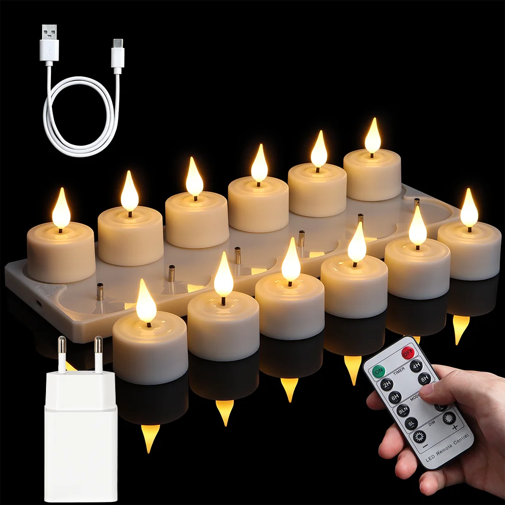 6/12Pcs LED Rechargeable Flameless Tealight Candles